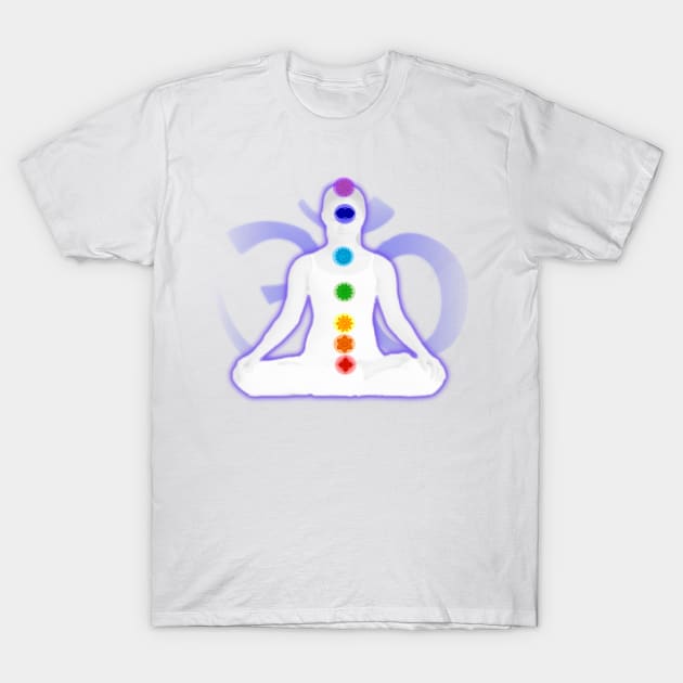 Chakra Mediation 1-White with OM T-Shirt by m2inspiration